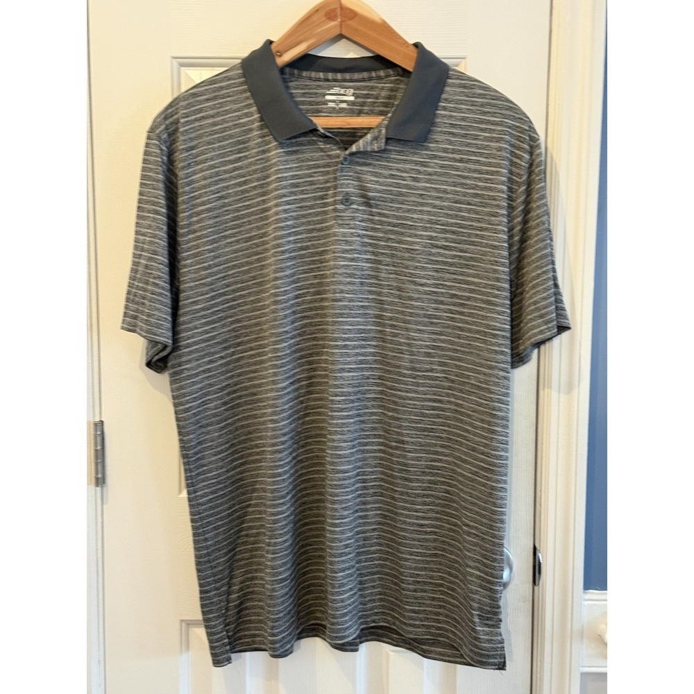 BCG Golf 2XL Gray Striped Polo Shirt Men Golfing Preppy Classic Spring Summer